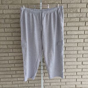 Woman Within Light Heather Gray Sweat Pants with Cargo Pockets 30/32 PETITE NWOT